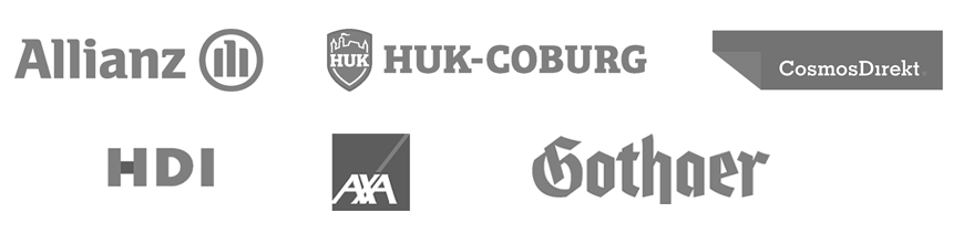 Logos (Der Partner-Versicherungen): Allianz, HUK-Coburg, CosmosDirekt, HDI, AXA, Gothaer