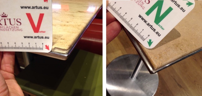 Abplatzung bei Restauranttisch